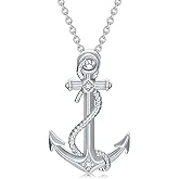 BETHZA Diamond Anchor Necklace for Women 925 Sterling Silver Nautical Sailor Pendant Necklace with Adjustable Chain Elegant Maritime Jewelry Gift for Her