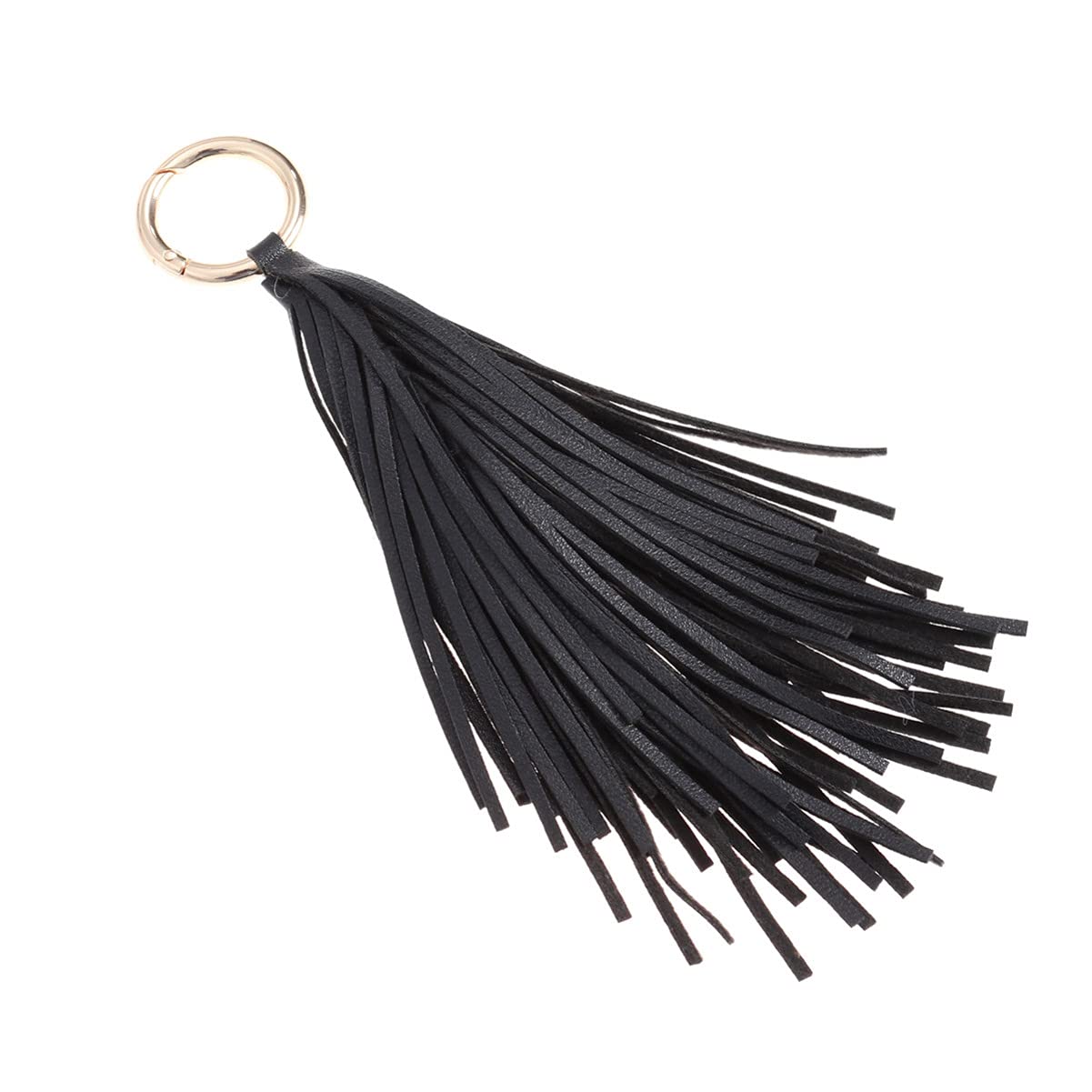 Amosfun Black Leather Tassel Keychain Circle Key Rings Tassel Keychain Charms Bookmark Tassels Handbag Backpack Hanging Pendant Decor for Women Purse Decorations