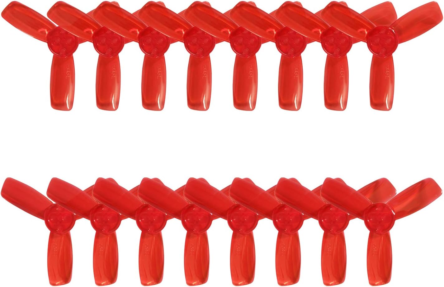RAYCorp 2345 3-Blades (2.3x4.5x3) Propellers. 16 Pieces(8CW, 8CCW) Clear Red - Polycarbonate 2.3-inch Tri Blades Micro Quadcopters & Multirotors Props + Battery Strap