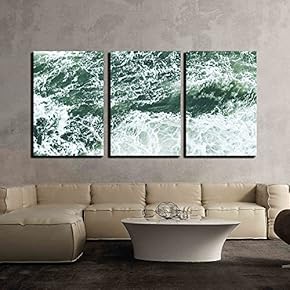 3 Piece Canvas Wall Art - Close Up of Sea Waves - Modern Home Art Stretched and Framed Ready to Hang - 16"x24"x3 Panels