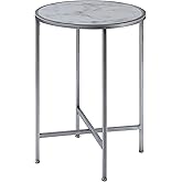 Convenience Concepts Gold Coast Faux Marble Round End Table, Faux Marble / Silver
