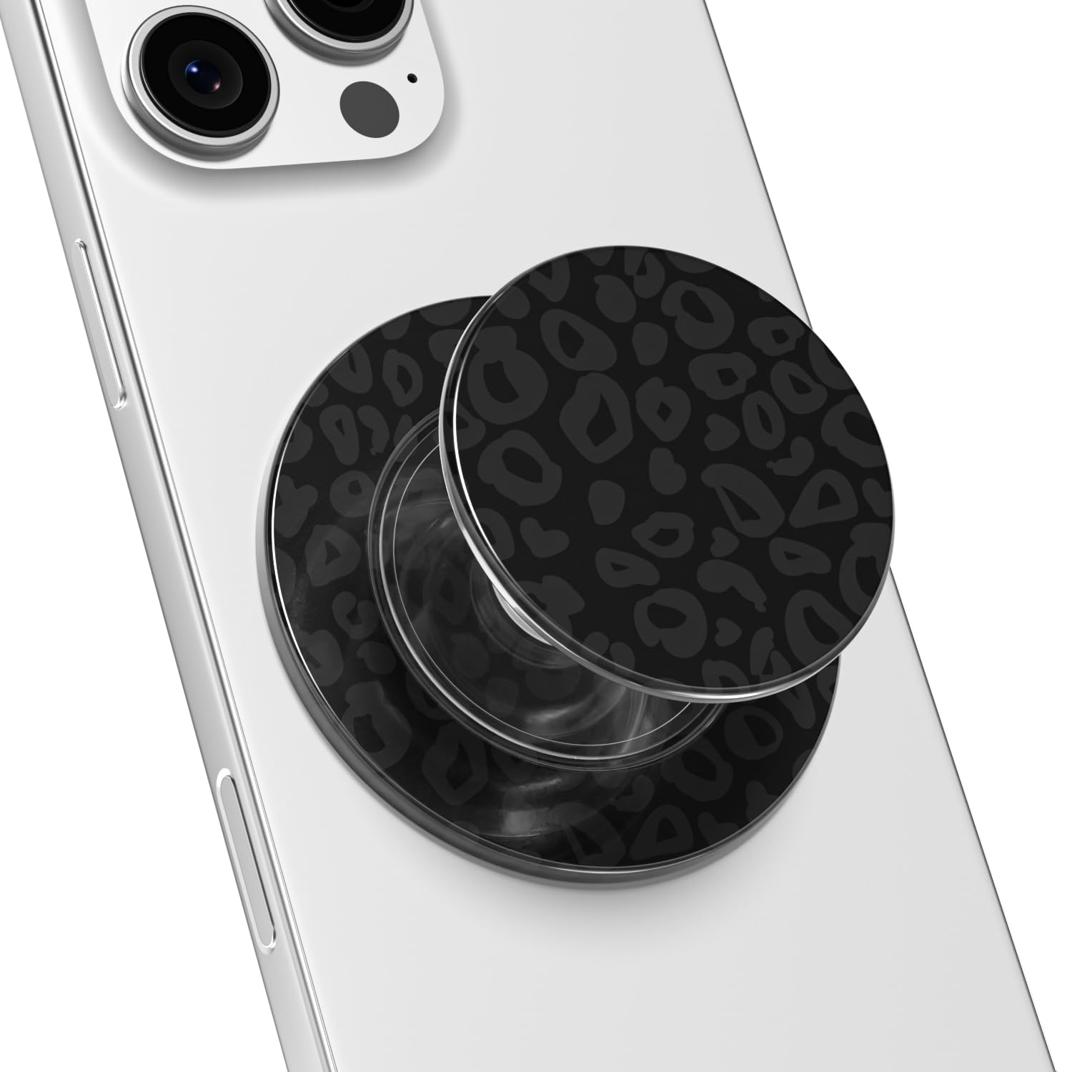 Svanove Magnetic Phone Grip Compatible with Magsafe Phone Grip Holder, Collapsible Cheetah Print Mag Safe Cellphone Grips Kickstand, Cute Leopard Stand for iPhone Samsung Android, Black