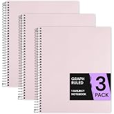 ONAVIA Pink 1 Subject Graph Paper Spiral Notebook 3 Pack, 200 Pages | 100 Sheets, 9 x 11 in, Waterproof Plastic Cover, Durable, 3-Hole Punched, Divider, Double-Sided Pocket