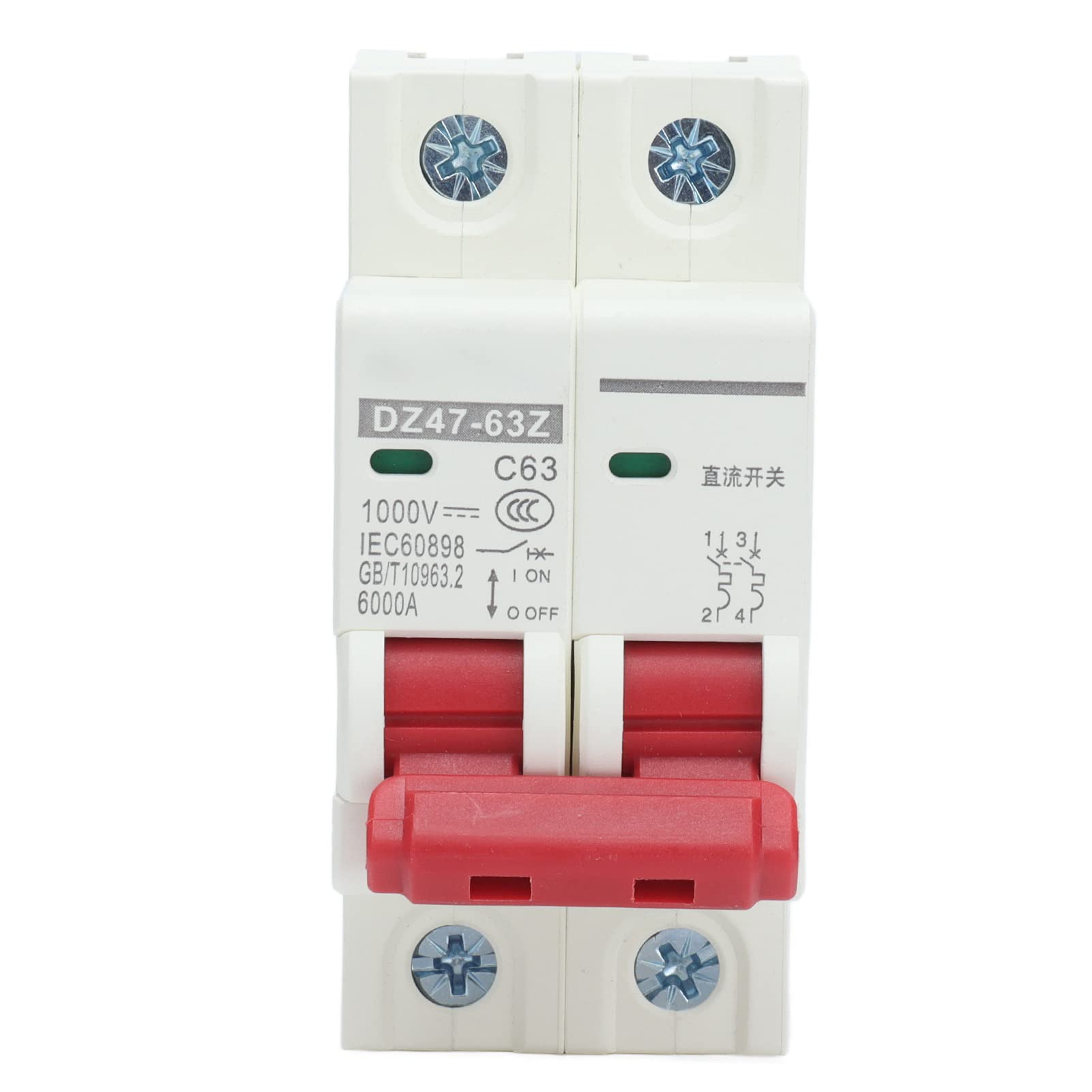 DIN Rail Mount Miniature Circuit Breaker 2P 40A DC 1000V, Isolator Switch for Solar PV Systems, Marine Power, DC Circuits (63A)