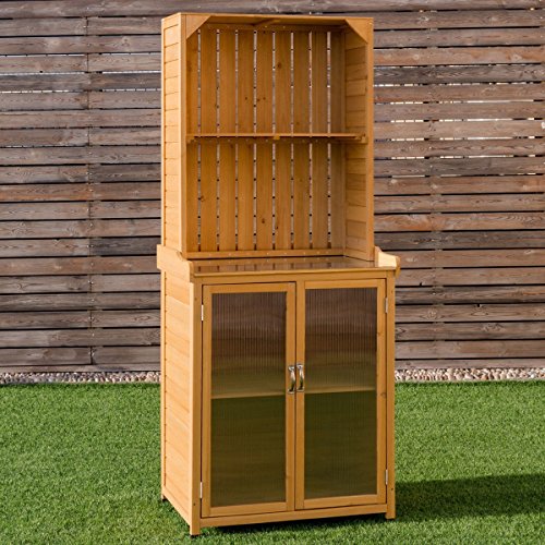 Apontus Potting Bench Cabinet Storage Wooden Garden Shed Tools Organizer Work Station