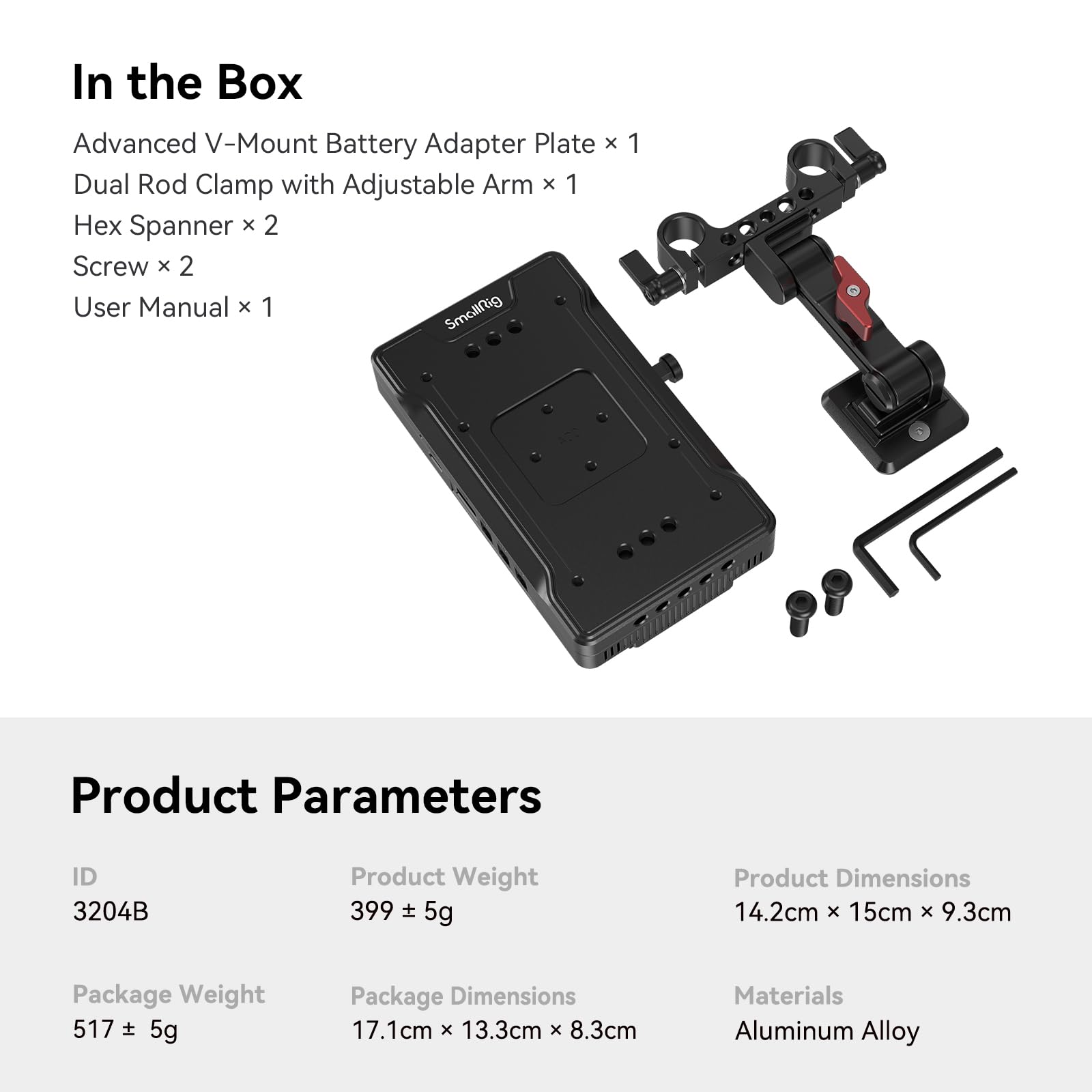 SMALLRIG V Mount Battery Adapter Plate with PD 65W USB-C Quick Charger, QC Protocol USB-A, D-TAP, 8V & 12V DC Port, 15 mm Rod Clamp and Adjustable Arm, for Sony for Canon Cameras & Camcorders