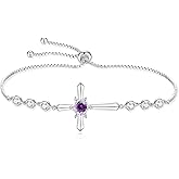 FANCIME Cross Bracelet 925 Sterling Silver Halo Birthstone Bracelet Fine Jewelry Birthday Gifts for Her Women