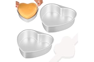 HUAKENER 8 Inch Heart Cake Pan, Set of 2 Heart Shaped Cake Pans with 60 Pieces Parchment Paper, Non-stick Cake Baking Pans fo