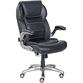�鶹�� Basics Ergonomic Office Chair, High-Back Bonded Leather with Flip-Up Arms and Lumbar Support, Black, 74.93 cm D x 69.8