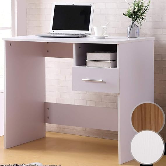 MIADOMODO Computertisch | in der Farbe Buche oder Weiß, mit Schublade, (B/H/T: 90/74/50 cm) | Schreibtisch, Zeichentisch, Arb