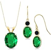 Gem Stone King 4.45 Ct Oval Green Nano Emerald 14K Yellow Gold Pendant and Earrings Jewelry Set