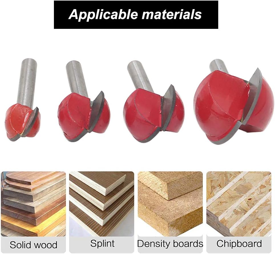 Saipor 4pcs 6mm Round Nose Cove Core Box Router Bit Double Flute Round Groove Router Bit Woodworking Tool, 16-32mm Cutting Diameter - Image 5