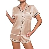 SatinVanllun Women's Pajamas Set Button Down Shorts Sleepwear 2-Piece Ladies Pj Loungewear