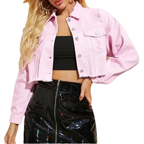 LifeShe Women Cropped Ripped Distressed Denim Jean Jacket