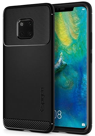 spigen L34CS25064 Rugged Armor für Huawei Mate 20 Pro Hülle Robuste TPU Silikon Schutzhülle Stylisch Karbon Design Handyhülle