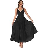 Uknztcl V-Neck Pleated Bridesmaid Dresses for Women Chiffon Spaghetti Straps Pleates Long Formal Wedding Guest Dress
