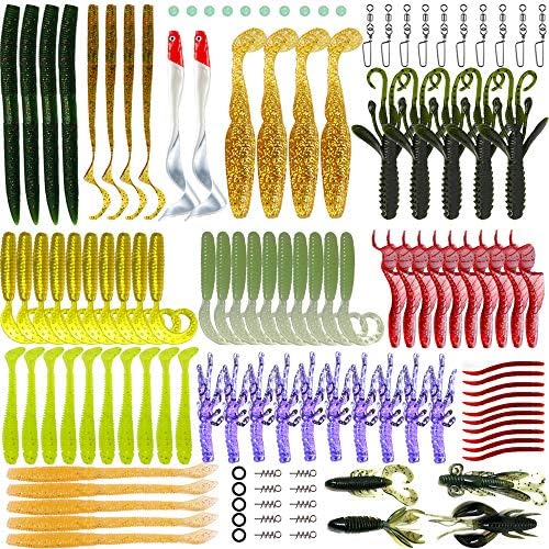 WSNDY Fishing Lure Set Baits Tackle Soft Fishing Lures, 123pcs Soft Plastic Lures Tackle Set for Freshwater Saltwater Bass Trout Salmon