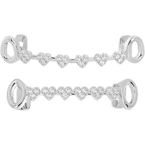 Fake Braces - Fake Grillz for Women, Silver Heart Teeth Jewelry for Women, Diamond Grillz for Your Teeth