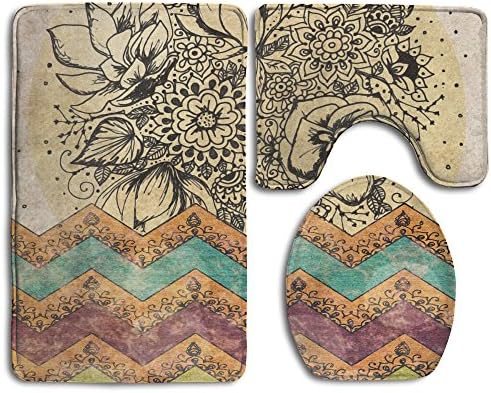 Boho Chic Bohemian Art Boho Poster Fashion Bathroom Rug Mats Set 3 Piece Anti-skid Pads Bath Mat + Contour + Toilet Lid Cover