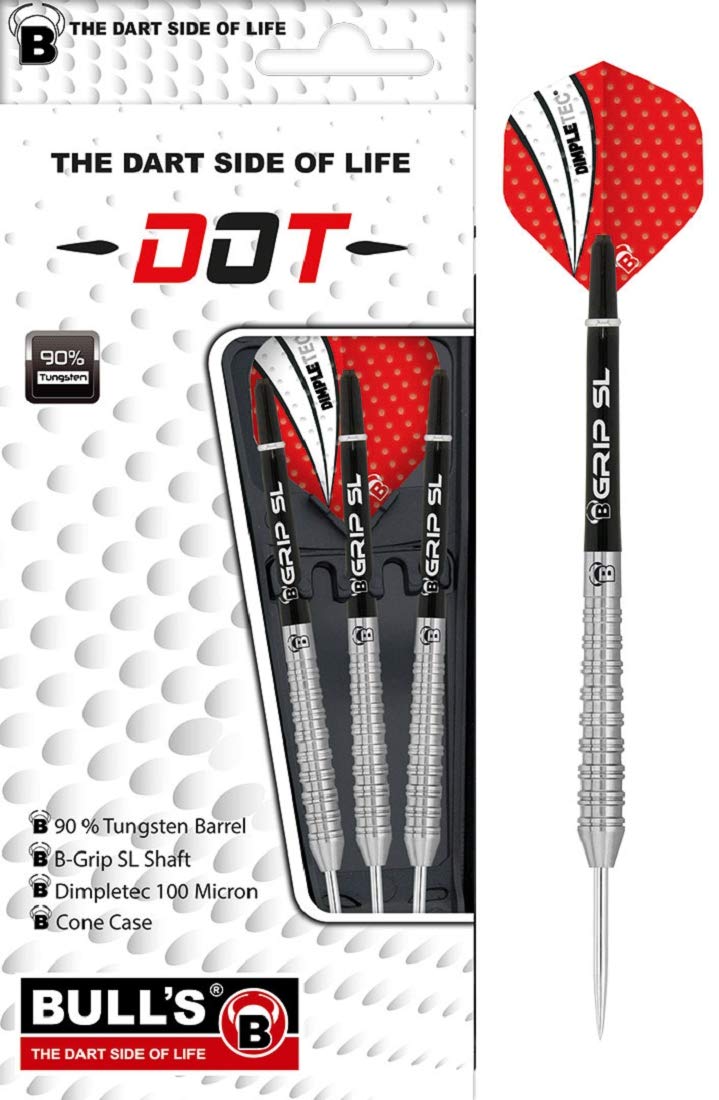 Dot steel dart, different grip zones and notches make this premium dart set of 90% tungsten (tungsten) individual, ideal for finding and optimising your throwing style., unisex_adult, Bull's Dot D3 Steel Dart 24g, 13234, Black / Silver / Red, 24g