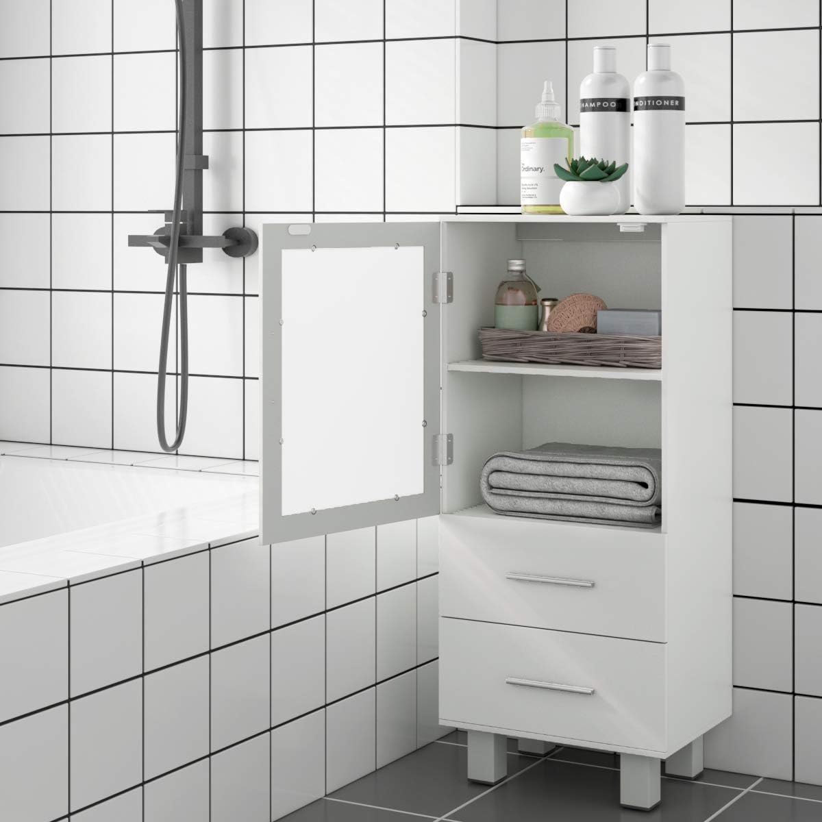 Multifunctional Storage Organizer With Adjustable Shelf Nightcore Floor Cabinet White For Bathroom Free Standing With Single
