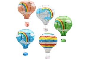 ADLKGG Hanging Rainbow Hot Air Balloon Paper Lanterns Set Party Decoration Birthday Wedding Christmas Party Decor Gift, 12 inch, Pack of 5 Pieces