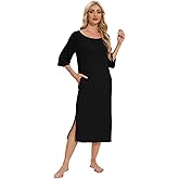 WiWi Womens Viscose from Bamboo Nightgowns 3/4 Sleeves Nightshirts Full Length Soft Knit Sleep Shirts S-XXL