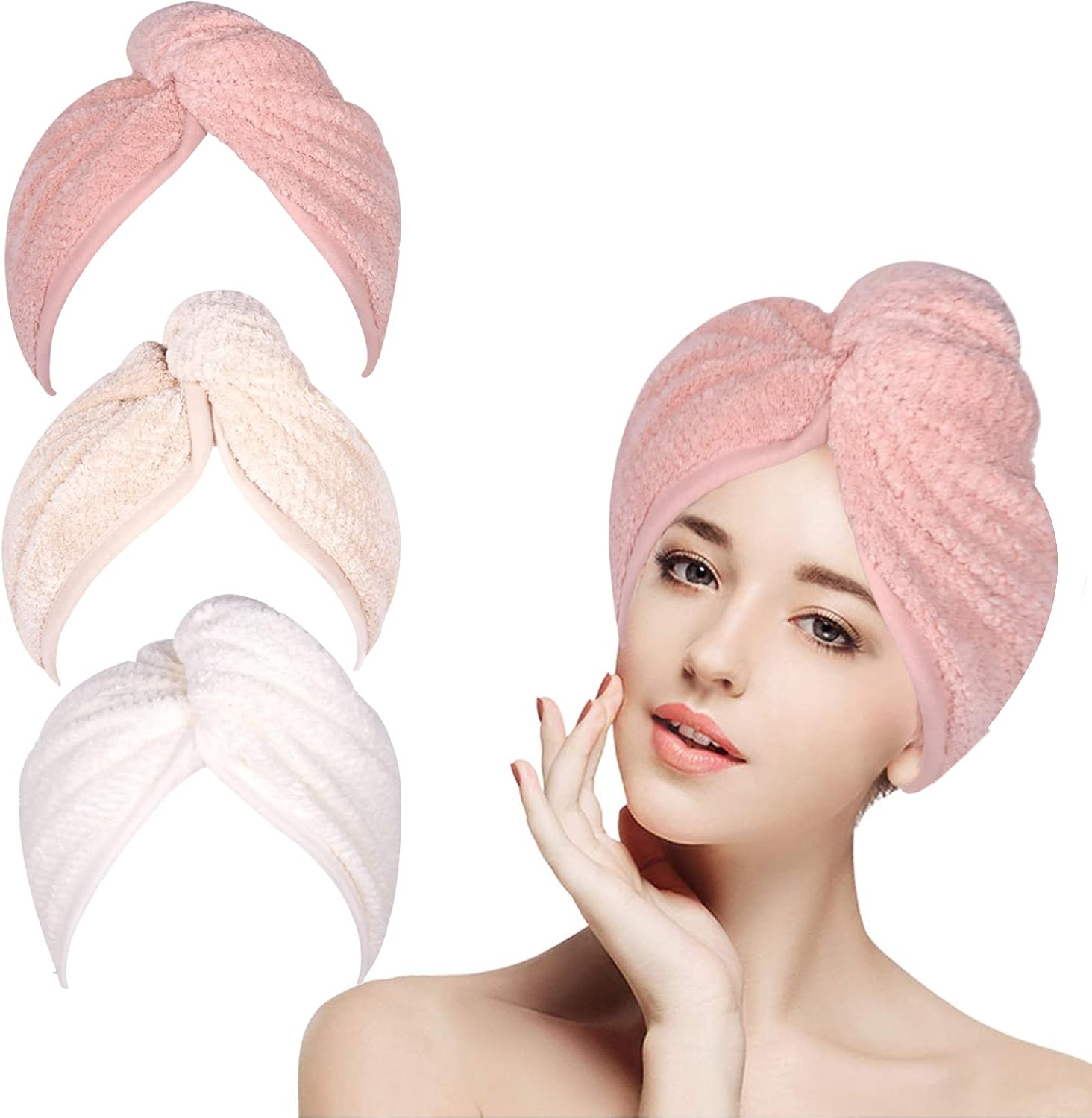 3 Packs Microfiber Hair TowelsHair Towel Wraps for Women QuickDrying