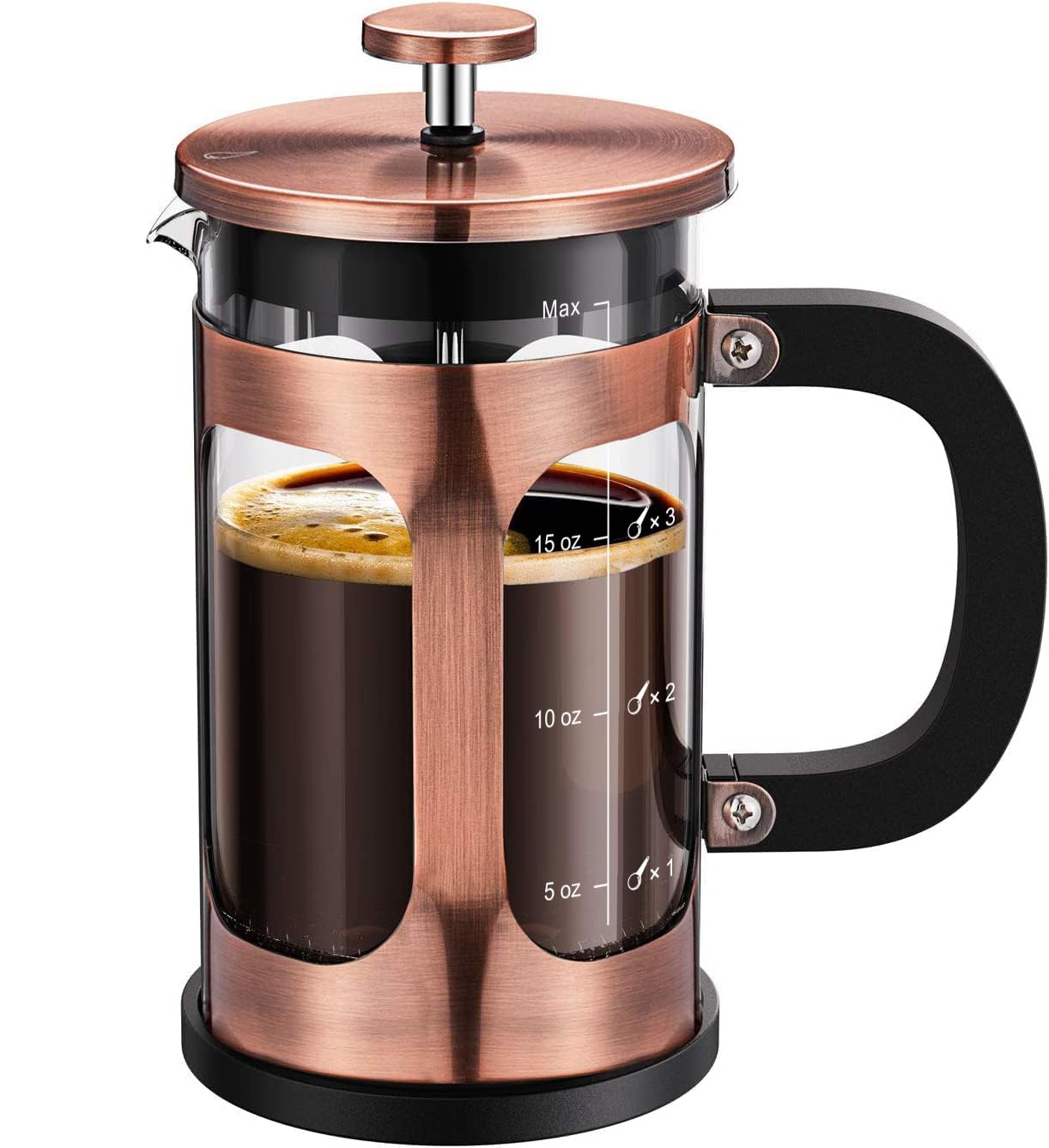 BAYKA French Press Coffee Maker, Borosilicate Glass and Stainless Steel Coffee Press, Cold Brew Coffee Brewer Tea Press, Bronze, 600ml