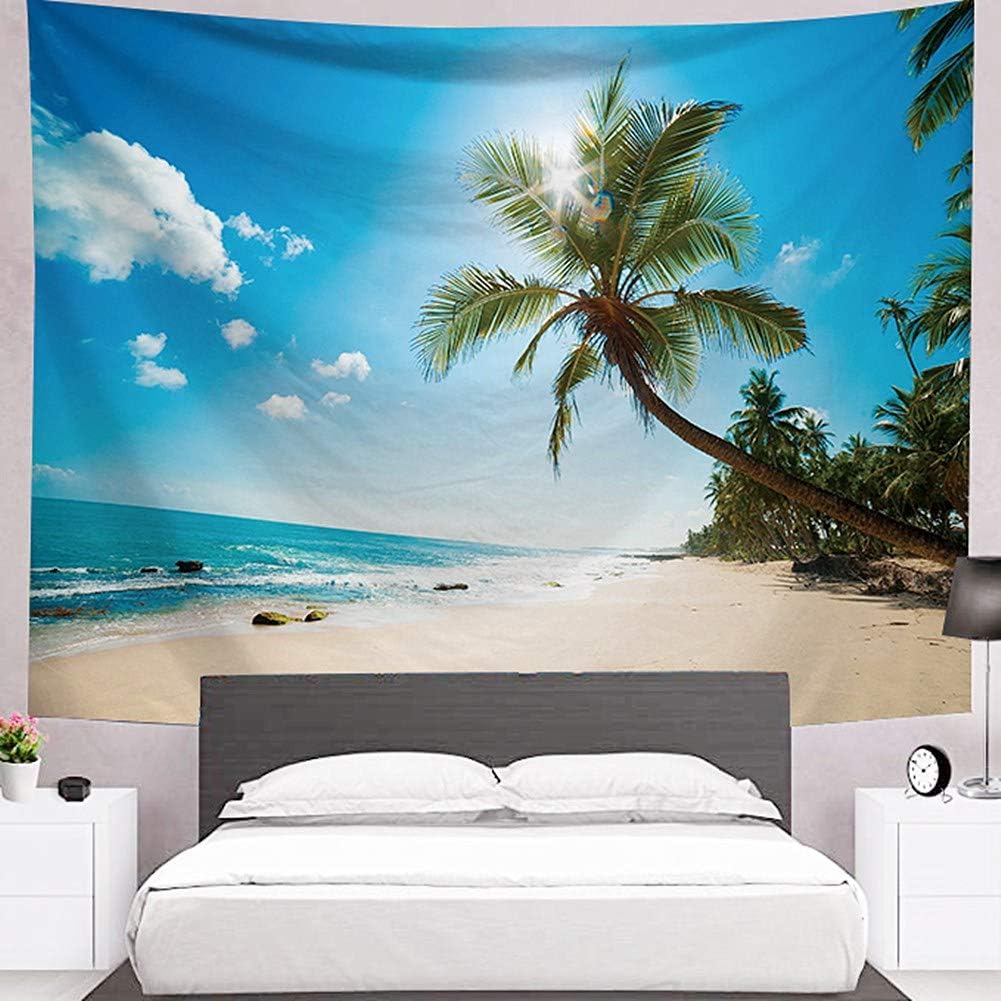 Amazon Co Jp ジャション ハワイビーチ ココナッツヤシの木 壁掛けタペストリー 自然景観シーン トロピカルアイランド 壁飾り 家 リビングルーム ベッドルーム 部屋 おしゃれ飾り 150ｘ130ｃｍ ホーム キッチン