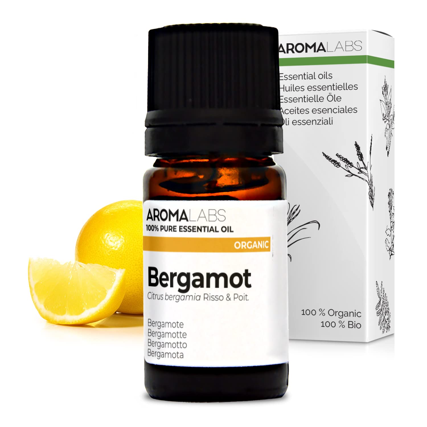 BIO - Bergamot Essential Oil - 5mL - 100% Pure, Natural, Chemotyped and AB Certified - AROMA LABS (French Brand)