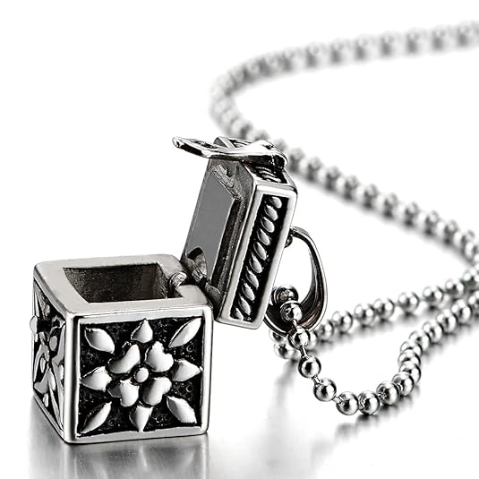 COOLSTEELANDBEYOND Mens Womens Steel Vintage Filigree Pill Box Memorial