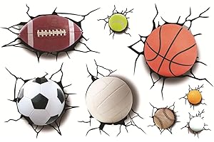 HJHLYYANM 3D Sport Balls Wall Sticker Cracked Wall Sticker for Kids Living Room Decoration Detachable Wall Stickers Including Football, Basketball, Volleyball, Rugby, Tennis, Snooker, Bowling, Baseball