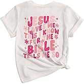 Zoemghc Girl's Christian Graphic Tees Jesus Loves Me Shirts for Kids Cute Faith Floral Tshirt Religious Bible Verse Tops