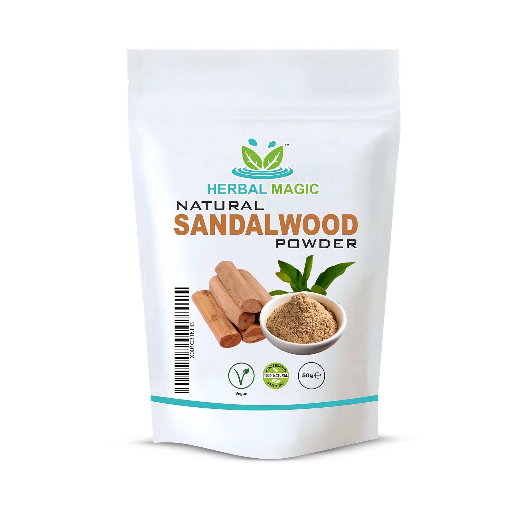 Herbal Magic's Pure And Natural Sandalwood Powder, Chandan Powder, Natural Face Mask,free from Additives & Preservatives - Premium Quality-50g(Pack Of 1)