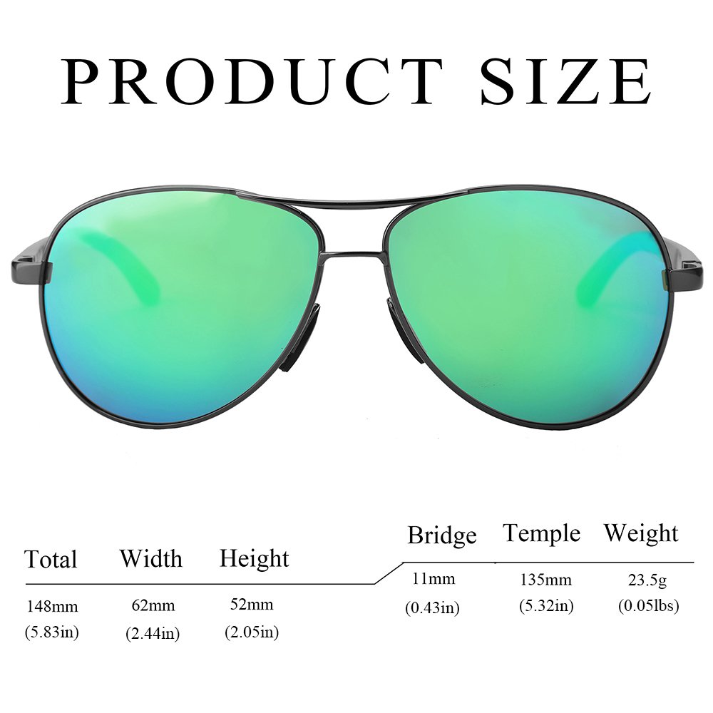 WELUK Aviator Sunglasses for Men Polarized Military Mirrored Pilot Retro Glasses (Grey & Green, 62)