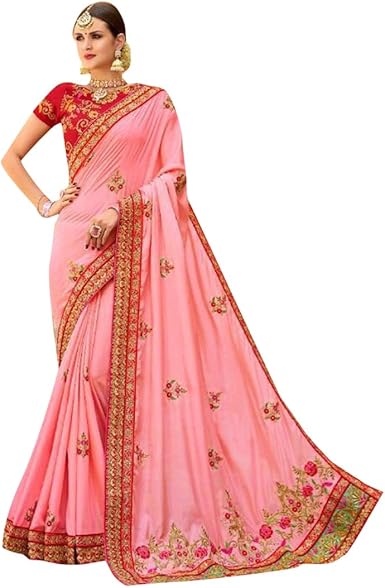 party wear pink saree