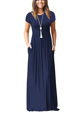 Maxi Kleidet - Damen Casual Hülsen-Lose Kurzarm ärmel Maxi beiläufige Lange T-Shirt Kleider mit Taschen