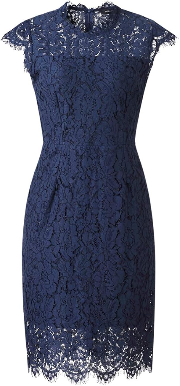 MEROKEETY Women's Sleeveless Lace Floral Elegant Cocktail Dress Crew Neck Knee Length for Party: Clothing