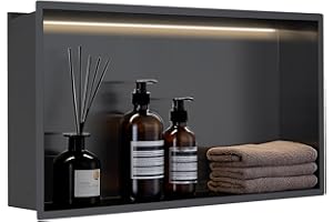 MENATT 12x24 Inch Shower Niche with LED Lights, Stainless Steel Recessed Wall Niche No Tile Needed, Large Waterproof Bathroom Storage Shelf for Shower Organization, Matte Black