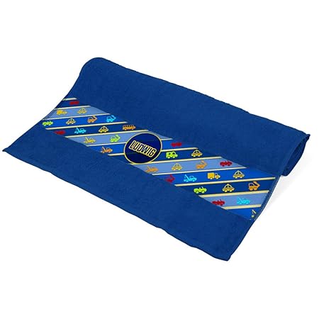 Eurofoto Handtuch mit Namen Ludwig und Motiv mit Fahrzeugen für Jungen | Kinder-Handtuch Bedruckt | Farbe: Blau | 50 x 100cm