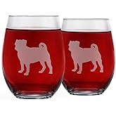 Greenline Goods Pug Stemless Wine Glasses (Set of 2) - Unique Gift for Dog Lovers - Hand Etched with Breed Name on Bottom