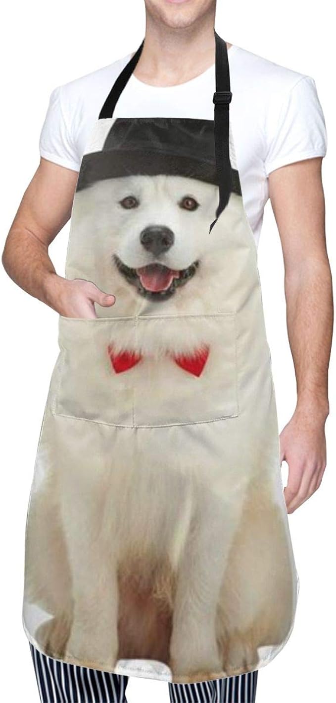 COFEIYISI Adjustable Kitchen Apron with pockets Dog Retriever Funny Pet