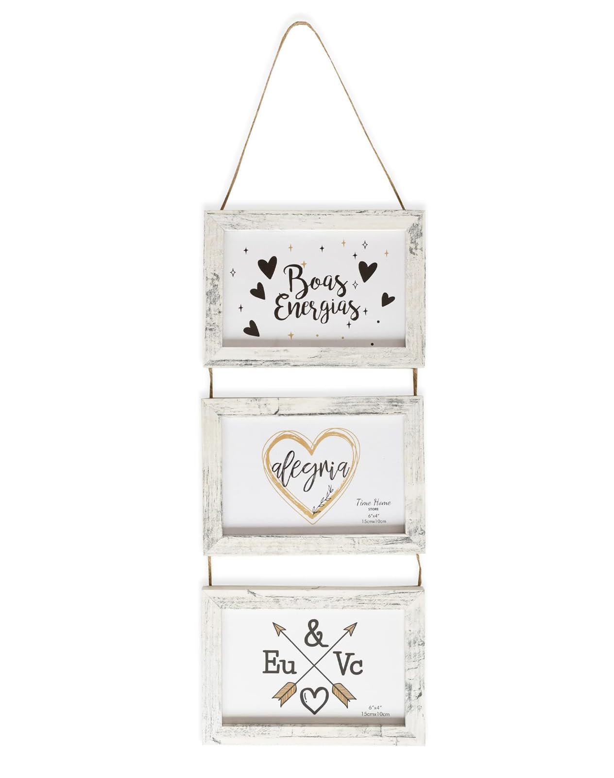 TH Multiple Photo Frame Decorative Wooden Wall Hanging Frame For 3 Photos Of 15 X 10 Cm, Vertical (Retro Grey)