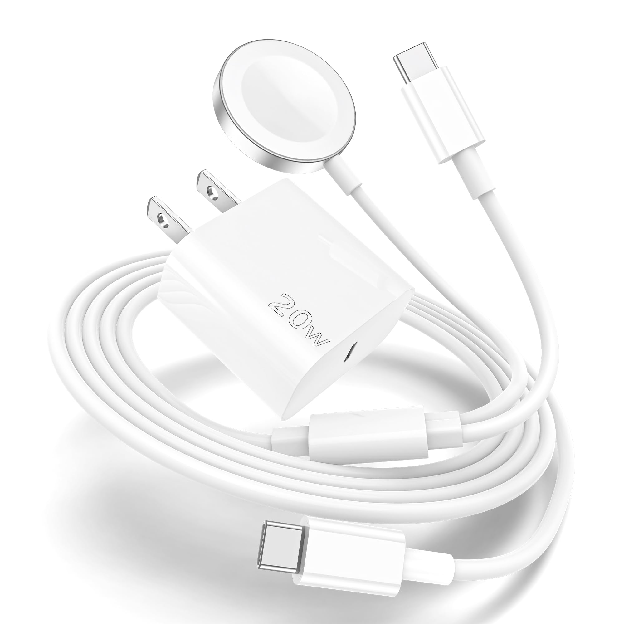 Apple Watch Charger,Upgraded 2-in-1 USB C Fast iPhone 15 Charger [Apple MFi Certified] 6FT Magnetic Cable with 20W Wall Block for Apple Watch Series SE/9/8/7/6/5/4/3/2/1&iPhone 15