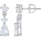 Sterling Silver Womens Pear Round Cubic-Zirconia Drop Dangler Earrings