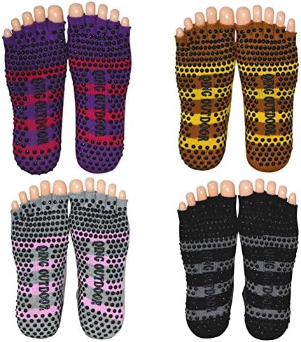 QING OUTDOOR Women’s Cotton Toeless Yoga Pilates Non Skid Socks Perfect for Yoga Pilates Barre Fitness Studio Workout Dance Travel Pack of 4