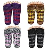 Women’s Cotton Toeless Yoga Pilates Non Skid Socks Perfect for Yoga Pilates Barre Fitness Studio Workout Dance Travel Pack of 4