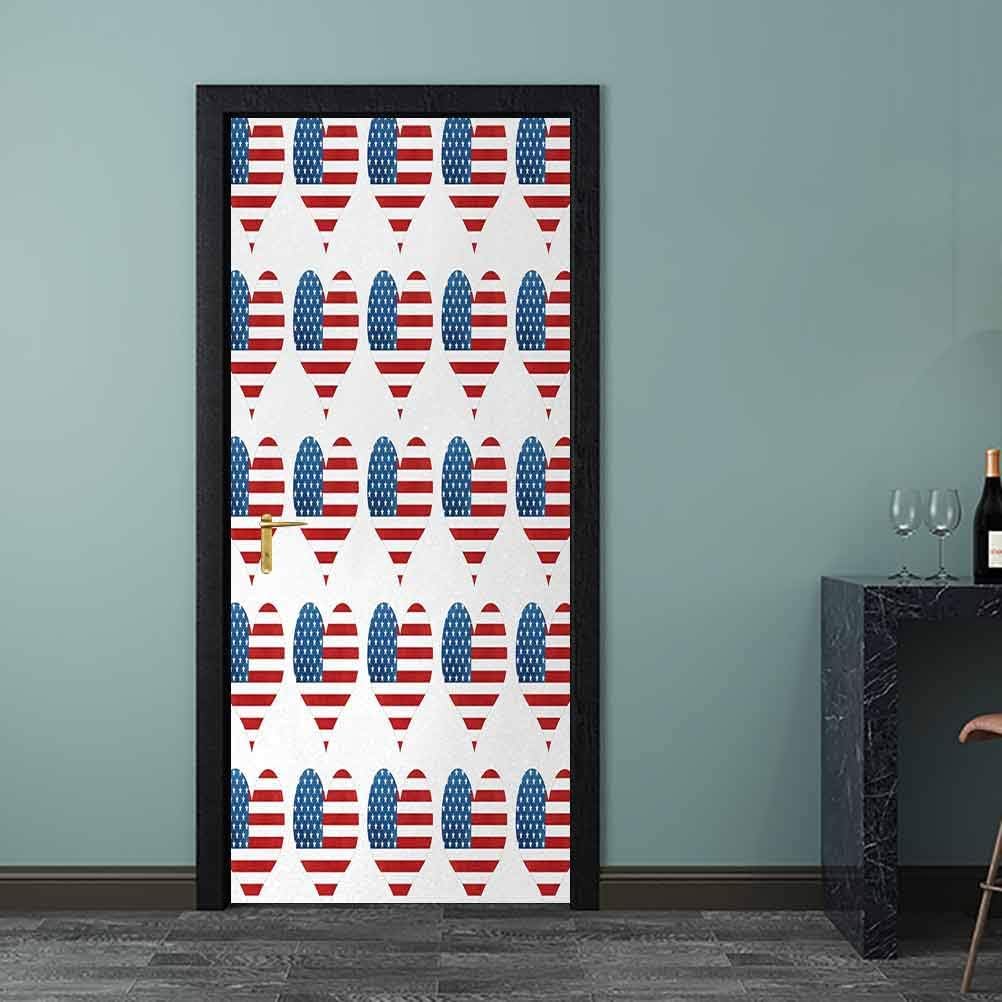 Amazon Com American Flag Wallpaper Murals Heart Figures With Flag Idol Patriot Pattern Modern American Day Graphic Print Door Murals Sticker 3d Self Adhesive White Red 32 X 80 Home Improvement