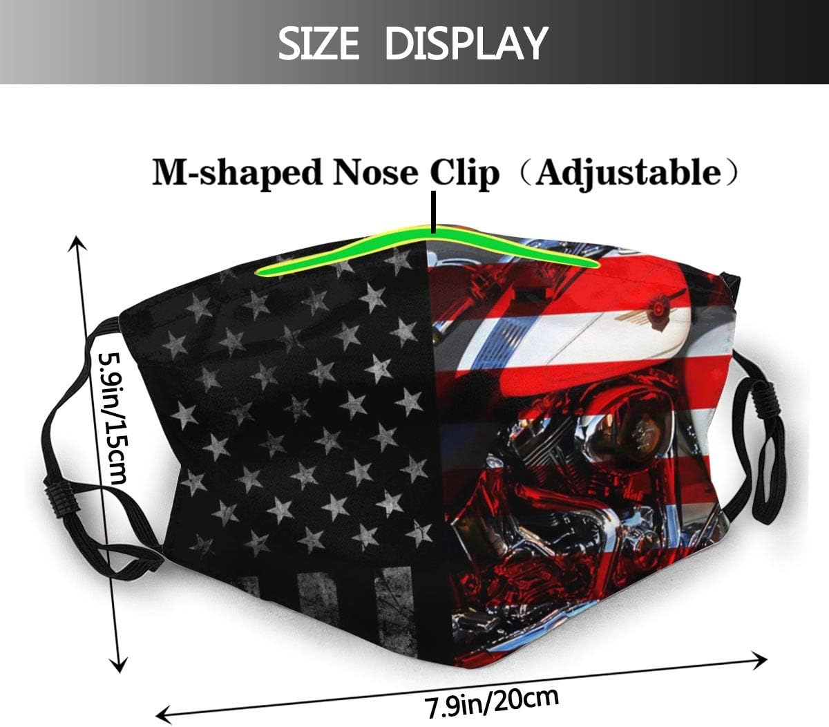 Comfy Mouth Cover with Replaceable 10 Filters Activated Carbon Guard for Outdoor Travel, Washable Skin-Friendly Adjustable Dust Cover, Vintage Black American Flag Harley Davidson Motorcycles USA Flag: Sports & Outdoors